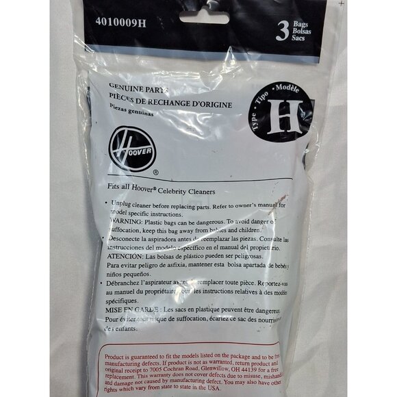 Genuine Hoover Celebrity Vacuum Bag Style H 4010009H 3 pack NEW - Picture 4 of 5